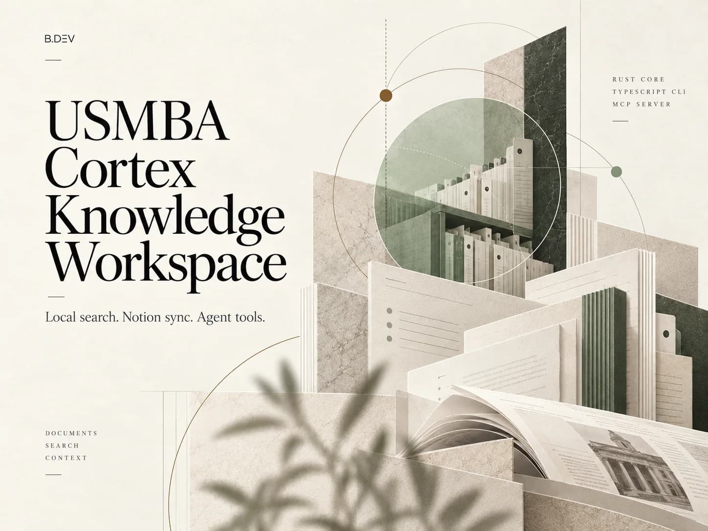 USMBA-Cortex poster with archives, a search lens and Rust, TypeScript and MCP annotations